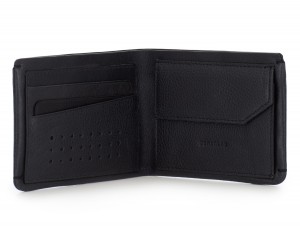 Mini portafoglio con portamonete in pelle nero open