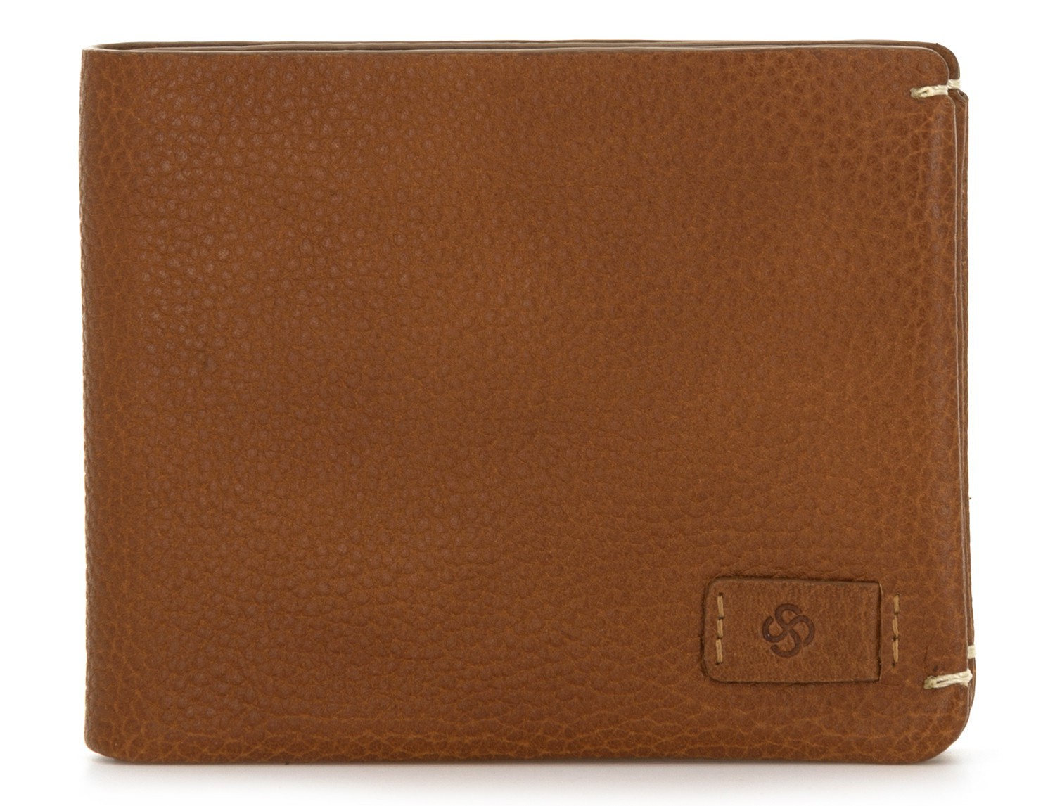 Mini portafoglio con portamonete in pelle marrone chiaro front