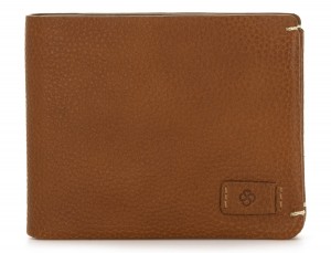 Mini portafoglio con portamonete in pelle marrone chiaro front