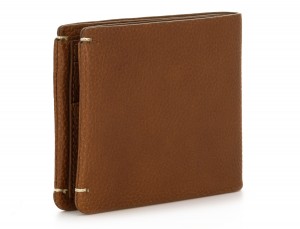Mini portafoglio con portamonete in pelle marrone chiaro side