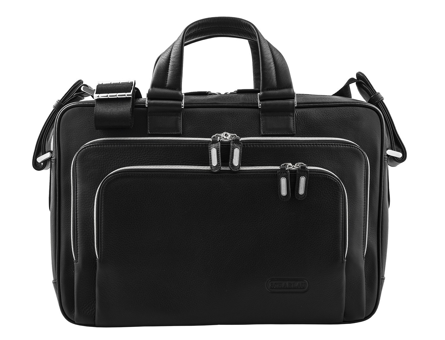 leather business bag in black front