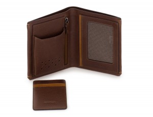 leather vertical wallet with card holder brown open