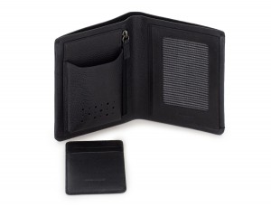Portafoglio verticale con porta carte in pelle nero open