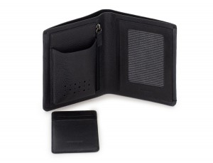 leather vertical wallet with card holder black open