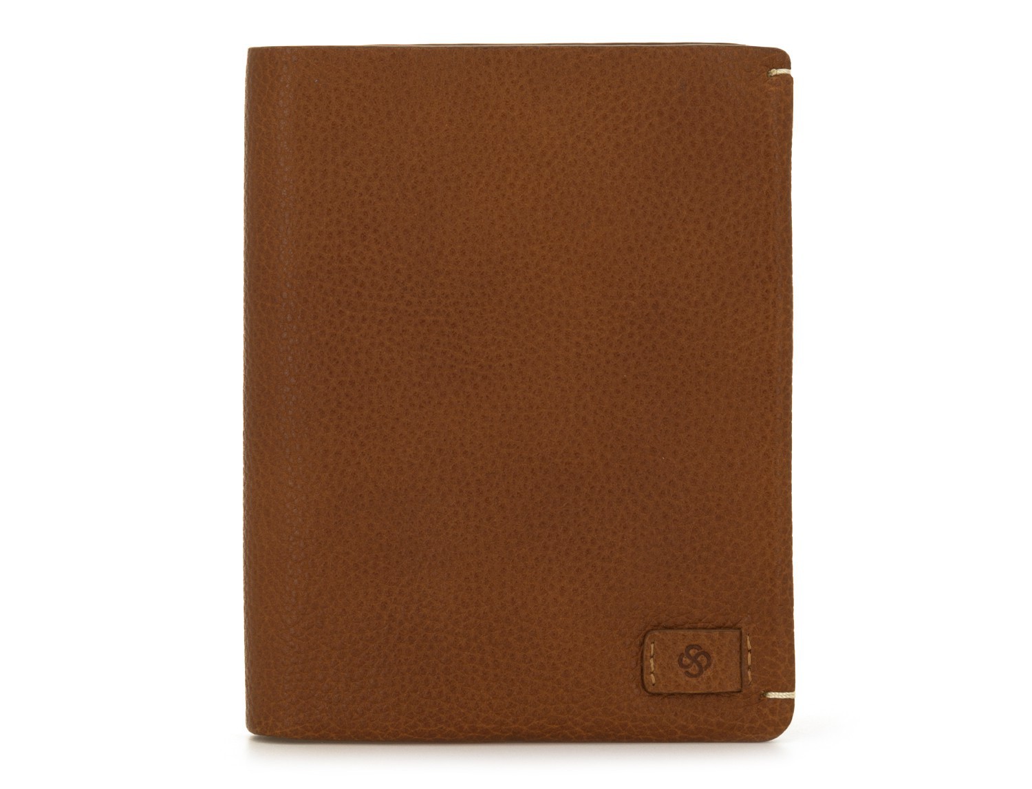 leather vertical wallet with card holder light brown front