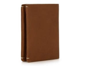 leather vertical wallet with card holder light brown side