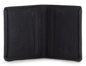 Small leather men wallet black open