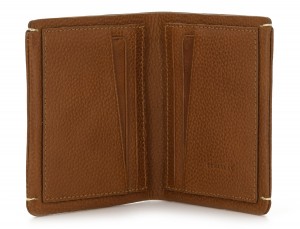 Piccolo portafoglio porta carte in pelle marrone chiaro open