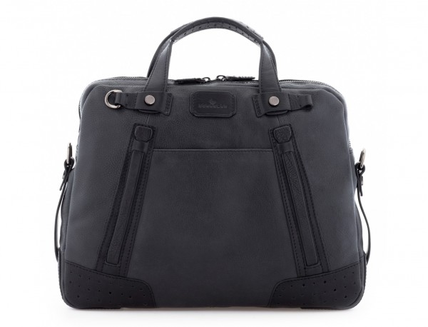 leather vintage laptop bag black front