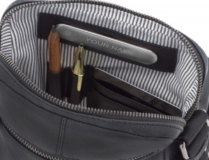 bolso bandolera de hombre en cuero negro  personalizado