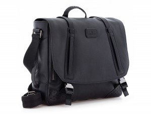 Cartella messenger in pelle vintage nero side