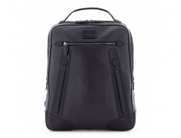 mochila vintage de piel para portátil negra frontal