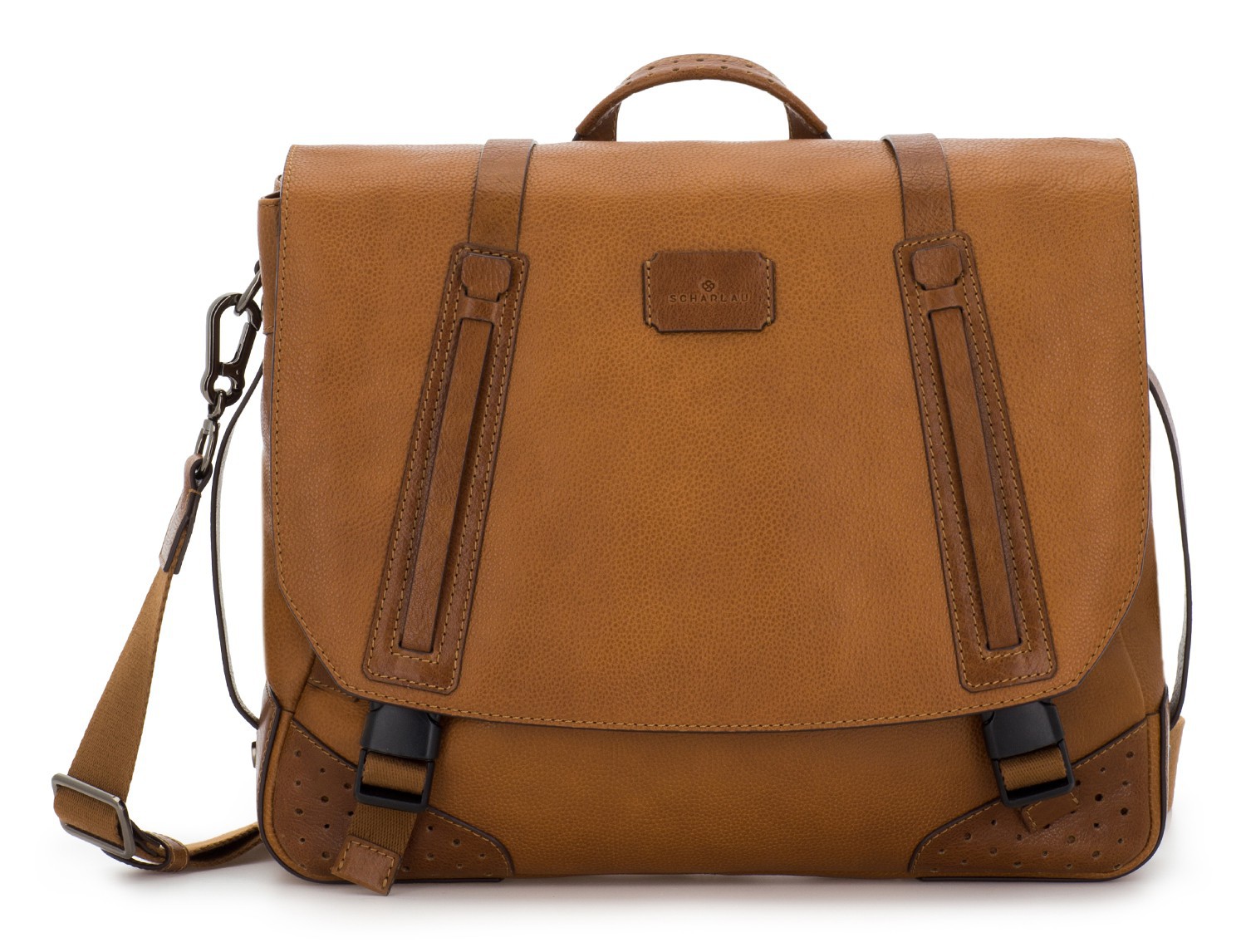 leather messenger bag vintage light brown front