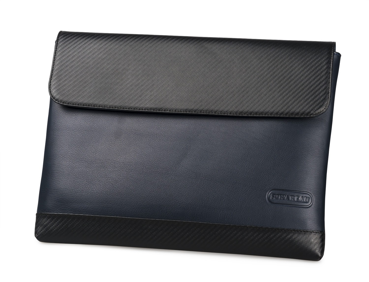 Leather laptop sleeve 13.3" inch in blue front