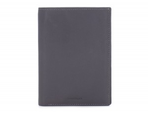 leather passport holder wallet gray front