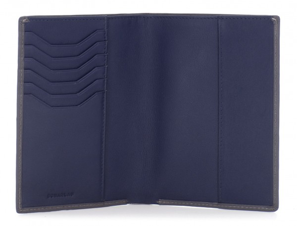 leather passport holder wallet blue open