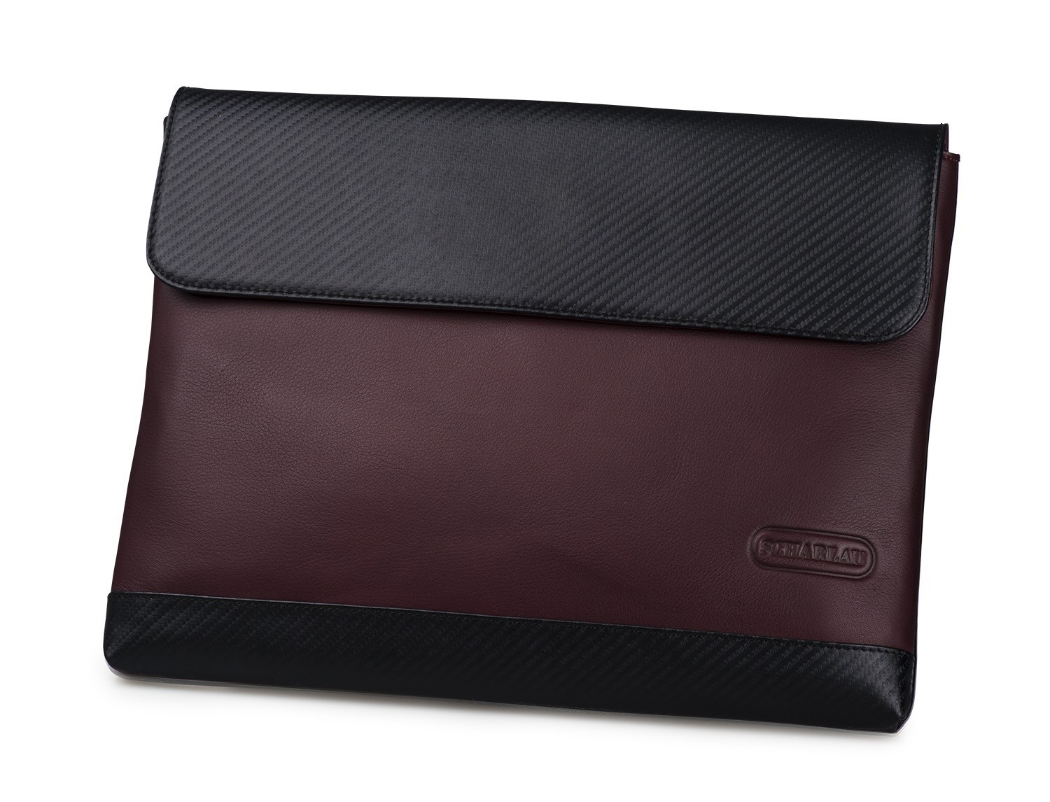 Leather laptop sleeve 13.3" inch in burgundy front