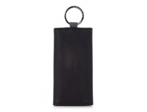 cartera de piel para llaves negra frontal