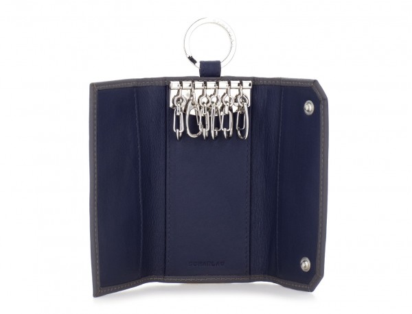 leather key holder wallet gray open