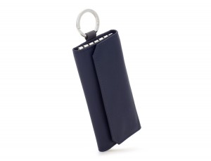 cartera de piel para llaves azul lado