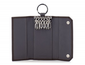 cartera de piel para llaves marrón abierto