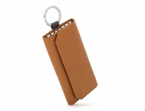 leather key holder wallet camel side