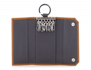 leather key holder wallet camel open