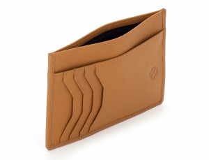 leather credit card wallet camel open