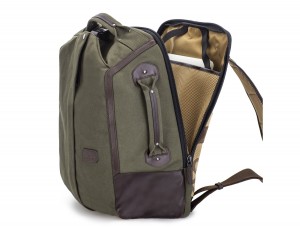 mochila saco de lona en color verde lateral