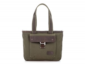 Shopping bag for woman in canvas and leather in green front