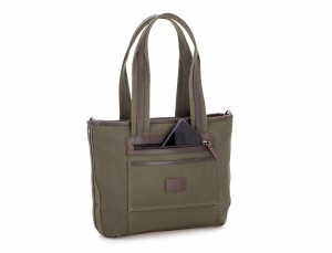 Shopping bag for woman in canvas and leather in green back