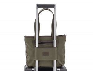 Shopping bag for woman in canvas and leather in green trolley