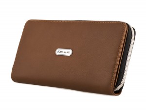 Leather women's wallet with coin pocket in camel side