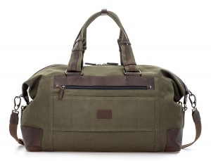 Duffle travel bag in canvas and leather in green back