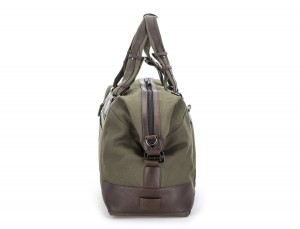 Duffle travel bag in canvas and leather in green side