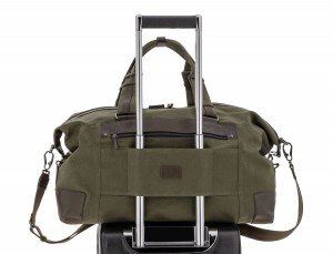 Duffle travel bag in canvas and leather in green trolley