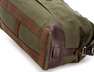 Duffle travel bag in canvas and leather in green base