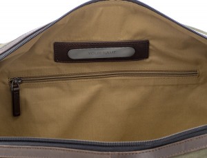 Duffle travel bag in canvas and leather in green personalized