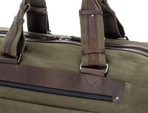 Duffle travel bag in canvas and leather in green