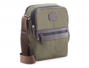 Crossbody bag for men in canvas and leather side