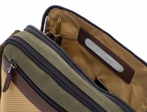 Crossbody bag for men in canvas and leather open