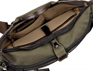 Waist bag in canvas and leather in green open