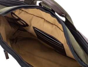 Waist bag in canvas and leather in green inside