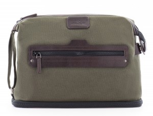 Borsa da toilette grande in canvas e pelle in verde front