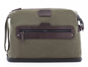 Large toiletry bag in canvas and leather in green front