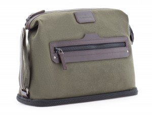 Borsa da toilette grande in canvas e pelle in verde side