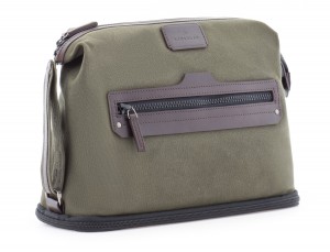 Large toiletry bag in canvas and leather in green side