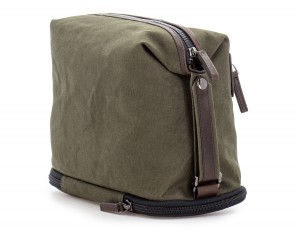 Borsa da toilette grande in canvas e pelle in verde back