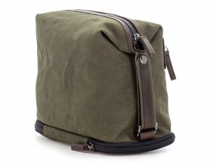 Large toiletry bag in canvas and leather in green back