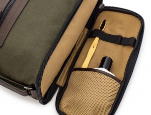 Borsa da toilette grande in canvas e pelle in verde compartment